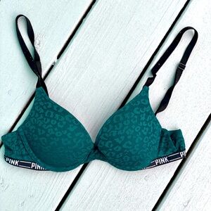 Victoria Secret Pink push-up Bra, lace cheetah/leopard, Evergreen color, 34A
